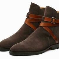 New Men's Handmade Suede & Leather Brown Color Rounded Toe Ankle High Jodhpur Bo - Thumbnail 4