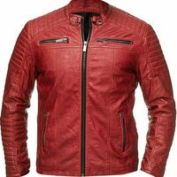 Men's Vintage Cafe Racer Red Motorcycle Lambskin Leather Slim Fit Biker Jacket - Thumbnail 1