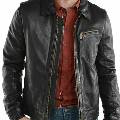 Leather jacket men s biker genuine real motorcycle vintage slim fit coat