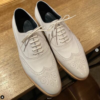 Handmade men's festival white wingtip lace up shoes