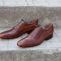 Unique and Classic Brown Men Leather Oxford Lace up Dress Wedding Shoes Made by Crafted Leather  - Thumbnail 3