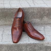 Unique and Classic Brown Men Leather Oxford Lace up Dress Wedding Shoes Made by Crafted Leather  - Thumbnail 4