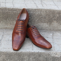 Unique and Classic Brown Men Leather Oxford Lace up Dress Wedding Shoes Made by Crafted Leather  - Thumbnail 6