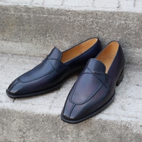 Crafted Leather Classic Blue Leather Loafers Dress Wedding Shoes - Thumbnail 1