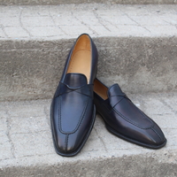 Crafted Leather Classic Blue Leather Loafers Dress Wedding Shoes - Thumbnail 3