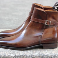 Mens Handmade Brown Leather Jodhpurs Buckle Boot  - Thumbnail 1