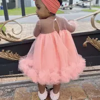 Girl's Pageant Dresses Long Illusion Sleeves Ball gown Cupcake Toddler Little Flower Girls for weddings Sheer Neckline Handmade Flowers - Thumbnail 2