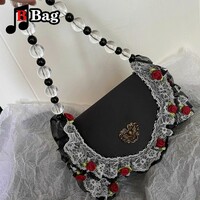  Vintage Roses and Lace Black Gothic Bag - Thumbnail 1