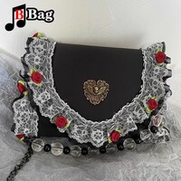  Vintage Roses and Lace Black Gothic Bag - Thumbnail 4