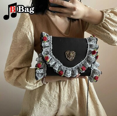  Vintage Roses and Lace Black Gothic Bag