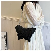 Embroidered Butterfly Shape Shoulder Bag - Thumbnail 4