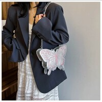 Embroidered Butterfly Shape Shoulder Bag - Thumbnail 8