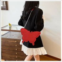 Embroidered Butterfly Shape Shoulder Bag - Thumbnail 5