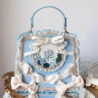 Beautiful Vintage Victorian Bow and Lace Embroidery Handbag  - Thumbnail 1