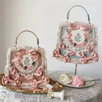 Beautiful Vintage Victorian Bow and Lace Embroidery Handbag  - Thumbnail 6
