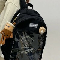 Japanese Cute Preppy Style Canvas Transparent Backpack - Thumbnail 4