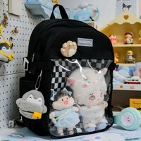 Japanese Cute Preppy Style Canvas Transparent Backpack - Thumbnail 6