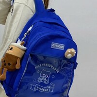 Japanese Cute Preppy Style Canvas Transparent Backpack - Thumbnail 7