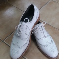 Crafted Leather White Leather Wingtip Oxford Dress Shoes - Thumbnail 3