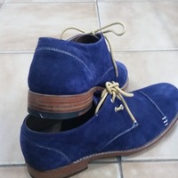 Crafted Leather Blue Suede Leather Oxford Lace up Dress Shoes - Thumbnail 1