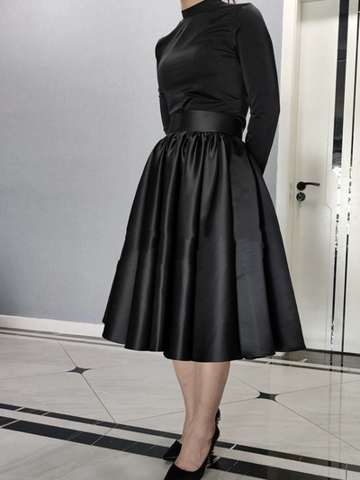 BLACK A-line Skirt , Women Pleated Midi Skirt , Plus Size Black Holiday Party Skirt