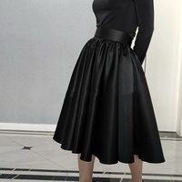 BLACK A-line Skirt , Women Pleated Midi Skirt , Plus Size Black Holiday Party Skirt - Thumbnail 3