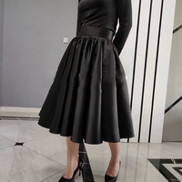BLACK A-line Skirt , Women Pleated Midi Skirt , Plus Size Black Holiday Party Skirt - Thumbnail 7