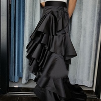 Black Taffeta Maxi Skirt, Black Holiday Skirt Outfit, Women High Waisted Layered Formal Maxi Skirt Custom Plus Size - Thumbnail 4