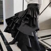 Black Taffeta Maxi Skirt, Black Holiday Skirt Outfit, Women High Waisted Layered Formal Maxi Skirt Custom Plus Size - Thumbnail 5