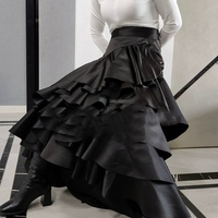 Black Taffeta Maxi Skirt, Black Holiday Skirt Outfit, Women High Waisted Layered Formal Maxi Skirt Custom Plus Size - Thumbnail 7