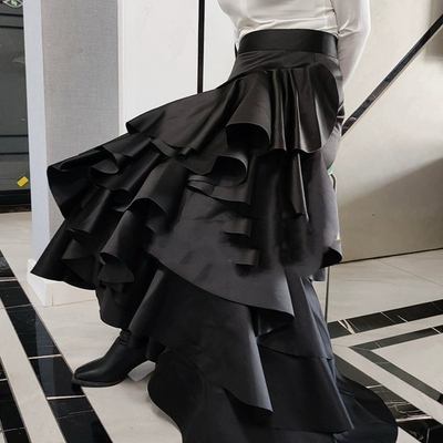 Black taffeta maxi skirt, black holiday skirt outfit, women high waisted layered formal maxi skirt custom plus size