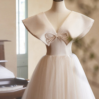 Champagne Tulle Long Prom Dress - Thumbnail 3