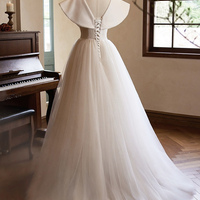 Champagne Tulle Long Prom Dress - Thumbnail 4