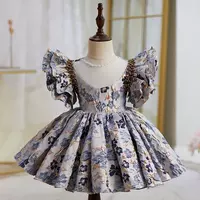 Sequined  Flower Girl Dresses Jewel Neck Bow Puff Princess Ball Gowns For Wedding Birthday Party Little baby Girls Toddlder Pageant Dress - Thumbnail 2