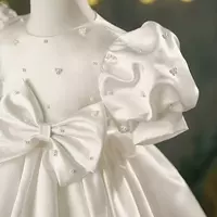 Lovely Lace Flower Girl Dress Bows Children's First holy Communion Dress Princess Formal Tulle Ball Gown beaded Wedding Party Dress - Thumbnail 1