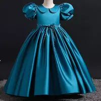 Princess Flower Girl Dresses Blue Little Girls Pageant Dresses Lace Applique Princess Children Wedding Gowns Flower  - Thumbnail 1