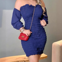 Women'S Temperament Blue Long Sleeved Tight Fitting Dress - Thumbnail 1