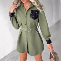 Women'S Splicing Green Long Sleeved Dress - Thumbnail 2