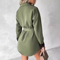 Women'S Splicing Green Long Sleeved Dress - Thumbnail 3