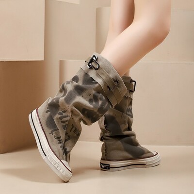 Trendy Fashion Graffiti Canvas Boots