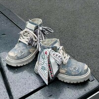 Retro Ripped Denim Boots With Scarf - Thumbnail 2