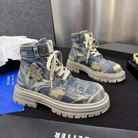 Retro Ripped Denim Boots With Scarf - Thumbnail 5