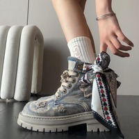 Retro Ripped Denim Boots With Scarf - Thumbnail 3