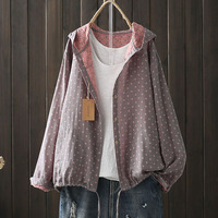 New style printed drawstring casual temperament loose thin jacket coat - Thumbnail 3
