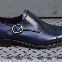 Navy Blue Traveling Monk Strap Buckle Handmade Dress Shoes For Mens - Thumbnail 1