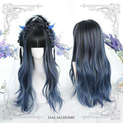 Original blue gradient cos long curly hair wig