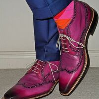 Handmade Newly Edition Purple Leather Wingtip Style Men's Formal Shoes - Thumbnail 1