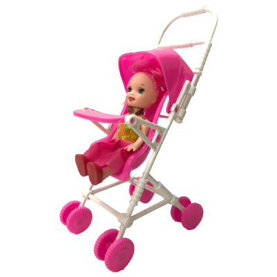 Pink stroller w/free baby doll-for fashion dolls