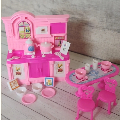 Kitchen + chairs + table + food accessories i for fashion dolls