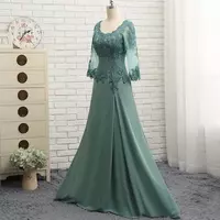 Elegant Teal Green Mother of the Bride/ Groom Dresses Lace Appliques 3/4 Sleeve Formal Evening Gowns Plus Size - Thumbnail 1